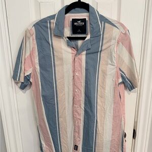 Hollister Men's Casual Striped Shirt - Blue, Pink, White